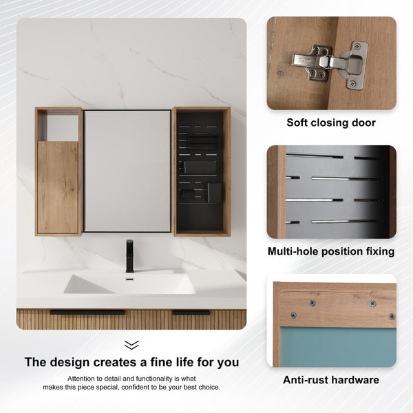 English Elm 41.6 Inch Wall Mounted Bathroom Medicine Cabinet with Mirror Soft Close Plywood Storage Soft Close Door with Accessories W999S00559