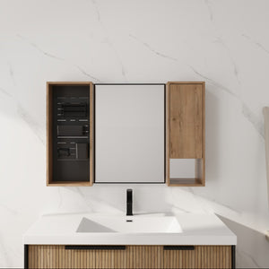 English Elm 41.6 Inch Wall Mounted Bathroom Medicine Cabinet with Mirror Soft Close Plywood Storage Soft Close Door with Accessories W999S00559