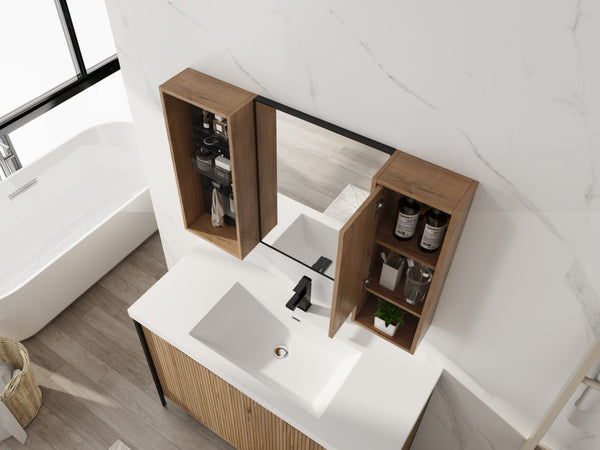 English Elm 41.6 Inch Wall Mounted Bathroom Medicine Cabinet with Mirror Soft Close Plywood Storage Soft Close Door with Accessories W999S00559