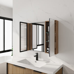 English Elm 39.4 Inch Wall Mounted Bathroom Medicine Cabinet with Soft Close Door and Glass Shelves W999S00560