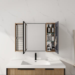 English Elm 39.4 Inch Wall Mounted Bathroom Medicine Cabinet with Soft Close Door and Glass Shelves W999S00560