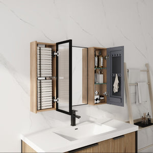 English Elm 39.4 Inch Wall Mounted Bathroom Medicine Cabinet with Soft Close Door and Glass Shelves W999S00560