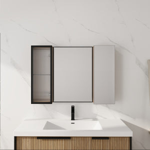 English Elm 39.4 Inch Wall Mounted Bathroom Medicine Cabinet with Soft Close Door and Glass Shelves W999S00560