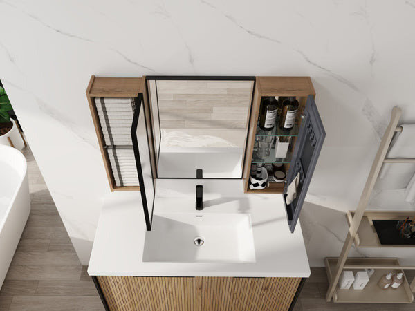 English Elm 39.4 Inch Wall Mounted Bathroom Medicine Cabinet with Soft Close Door and Glass Shelves W999S00560