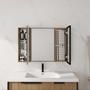 English Elm 39.4 Inch Wall Mounted Bathroom Medicine Cabinet with Soft Close Door and Glass Shelves W999S00560