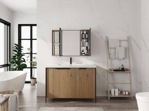 English Elm 39.4 Inch Wall Mounted Bathroom Medicine Cabinet with Soft Close Door and Glass Shelves W999S00560