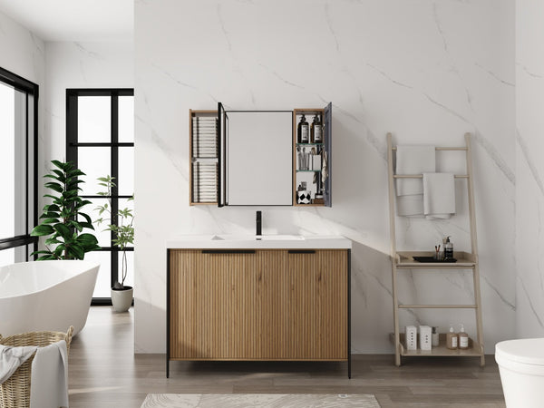 English Elm 39.4 Inch Wall Mounted Bathroom Medicine Cabinet with Soft Close Door and Glass Shelves W999S00560
