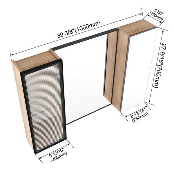 English Elm 39.4 Inch Wall Mounted Bathroom Medicine Cabinet with Soft Close Door and Glass Shelves W999S00560