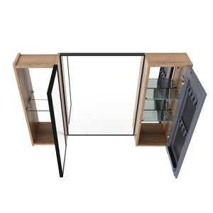 English Elm 39.4 Inch Wall Mounted Bathroom Medicine Cabinet with Soft Close Door and Glass Shelves W999S00560
