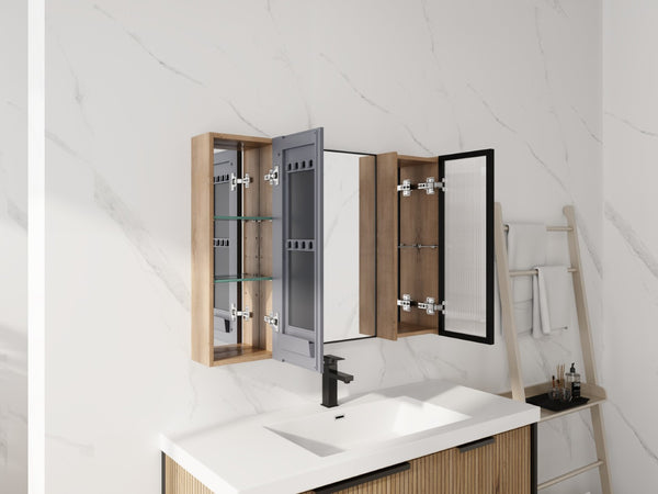 English Elm 39.4 Inch Wall Mounted Bathroom Medicine Cabinet with Soft Close Door and Glass Shelves W999S00560
