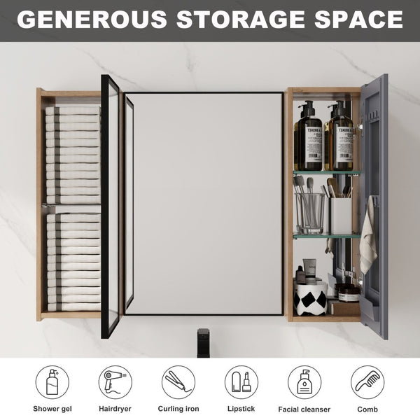 English Elm 39.4 Inch Wall Mounted Bathroom Medicine Cabinet with Soft Close Door and Glass Shelves W999S00560