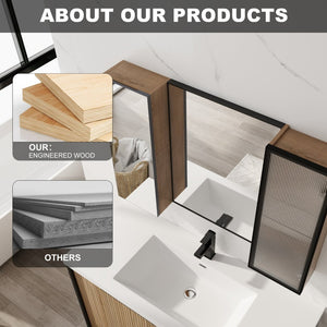 English Elm 39.4 Inch Wall Mounted Bathroom Medicine Cabinet with Soft Close Door and Glass Shelves W999S00560