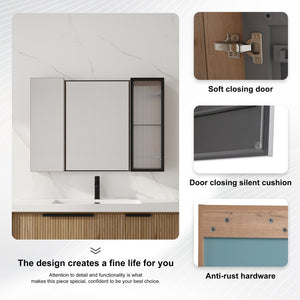 English Elm 39.4 Inch Wall Mounted Bathroom Medicine Cabinet with Soft Close Door and Glass Shelves W999S00560