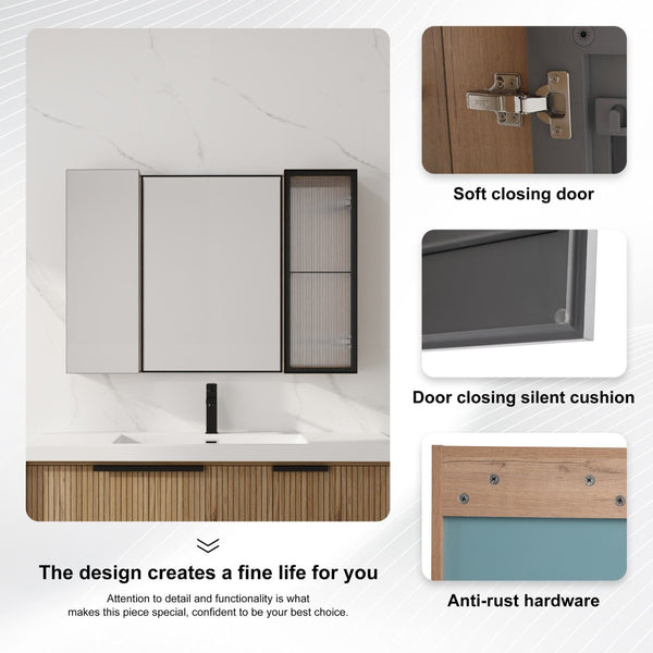 English Elm 39.4 Inch Wall Mounted Bathroom Medicine Cabinet with Soft Close Door and Glass Shelves W999S00560