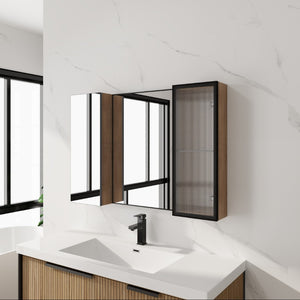 English Elm 39.4 Inch Wall Mounted Bathroom Medicine Cabinet with Soft Close Door and Glass Shelves W999S00560