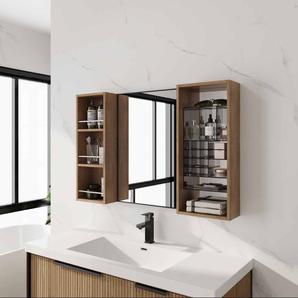 English Elm 41.3 Inch Wall Mounted Bathroom Medicine Cabinet with Mirrored Door and Jewelry Storage W999S00561