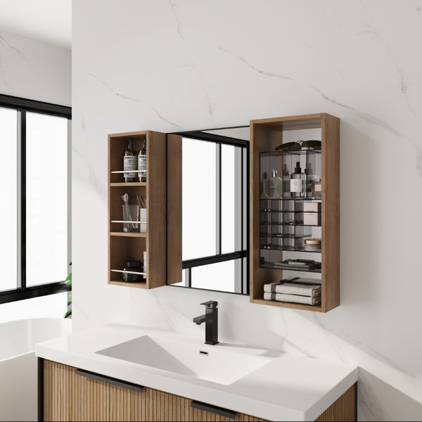 English Elm 41.3 Inch Wall Mounted Bathroom Medicine Cabinet with Mirrored Door and Jewelry Storage W999S00561