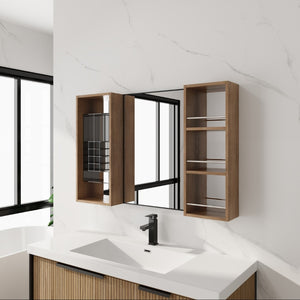 English Elm 41.3 Inch Wall Mounted Bathroom Medicine Cabinet with Mirrored Door and Jewelry Storage W999S00561