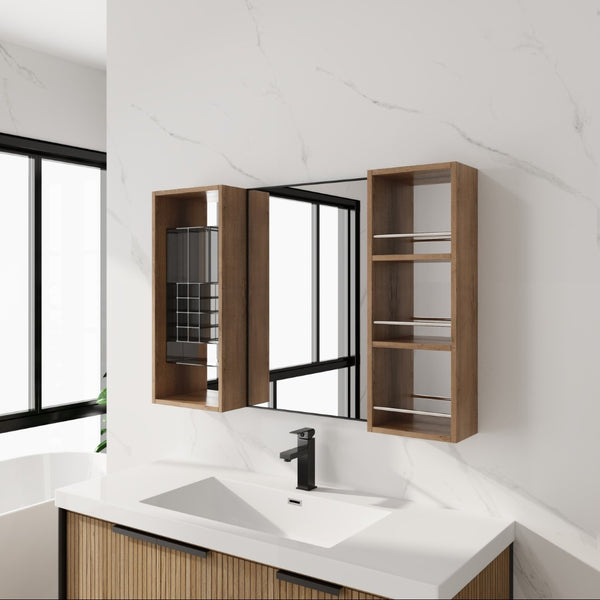 English Elm 41.3 Inch Wall Mounted Bathroom Medicine Cabinet with Mirrored Door and Jewelry Storage W999S00561