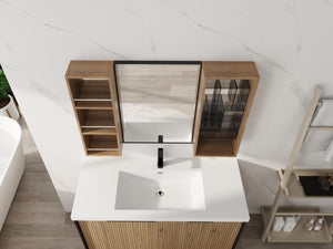 English Elm 41.3 Inch Wall Mounted Bathroom Medicine Cabinet with Mirrored Door and Jewelry Storage W999S00561