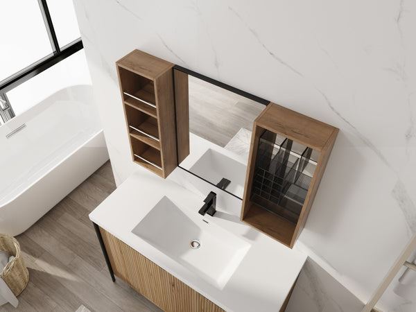 English Elm 41.3 Inch Wall Mounted Bathroom Medicine Cabinet with Mirrored Door and Jewelry Storage W999S00561