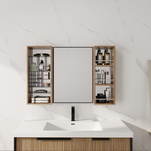 English Elm 41.3 Inch Wall Mounted Bathroom Medicine Cabinet with Mirrored Door and Jewelry Storage W999S00561