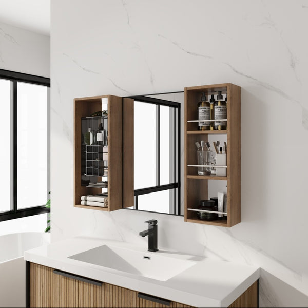 English Elm 41.3 Inch Wall Mounted Bathroom Medicine Cabinet with Mirrored Door and Jewelry Storage W999S00561