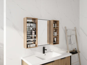 English Elm 41.3 Inch Wall Mounted Bathroom Medicine Cabinet with Mirrored Door and Jewelry Storage W999S00561
