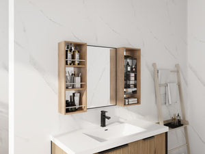English Elm 41.3 Inch Wall Mounted Bathroom Medicine Cabinet with Mirrored Door and Jewelry Storage W999S00561