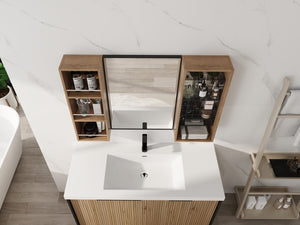 English Elm 41.3 Inch Wall Mounted Bathroom Medicine Cabinet with Mirrored Door and Jewelry Storage W999S00561