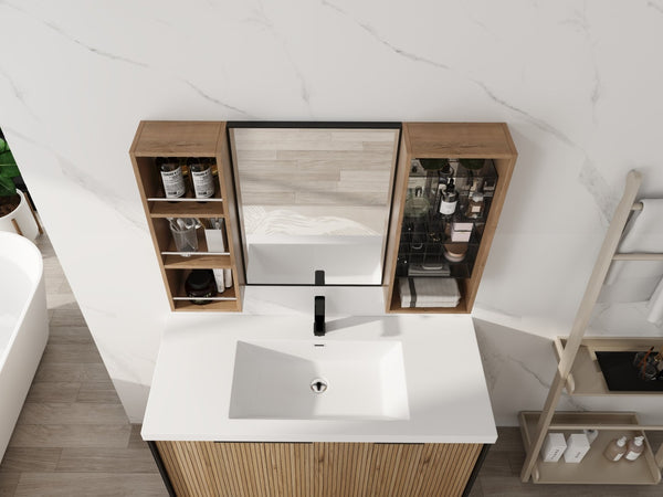 English Elm 41.3 Inch Wall Mounted Bathroom Medicine Cabinet with Mirrored Door and Jewelry Storage W999S00561