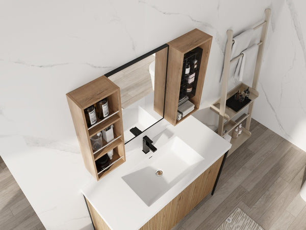 English Elm 41.3 Inch Wall Mounted Bathroom Medicine Cabinet with Mirrored Door and Jewelry Storage W999S00561
