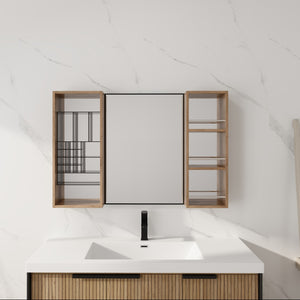 English Elm 41.3 Inch Wall Mounted Bathroom Medicine Cabinet with Mirrored Door and Jewelry Storage W999S00561