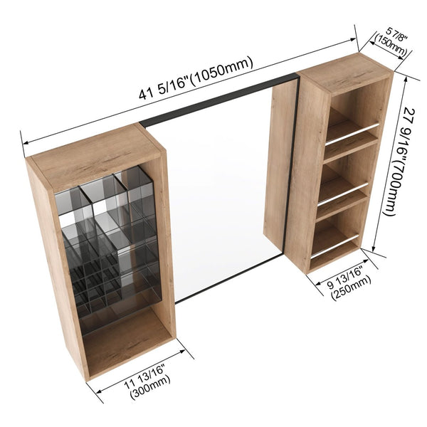 English Elm 41.3 Inch Wall Mounted Bathroom Medicine Cabinet with Mirrored Door and Jewelry Storage W999S00561