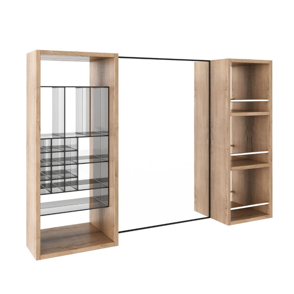 English Elm 41.3 Inch Wall Mounted Bathroom Medicine Cabinet with Mirrored Door and Jewelry Storage W999S00561