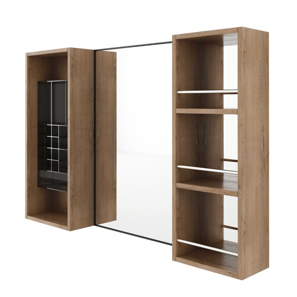 English Elm 41.3 Inch Wall Mounted Bathroom Medicine Cabinet with Mirrored Door and Jewelry Storage W999S00561