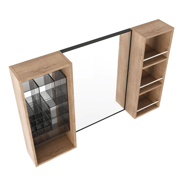 English Elm 41.3 Inch Wall Mounted Bathroom Medicine Cabinet with Mirrored Door and Jewelry Storage W999S00561