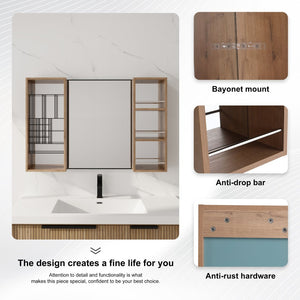 English Elm 41.3 Inch Wall Mounted Bathroom Medicine Cabinet with Mirrored Door and Jewelry Storage W999S00561