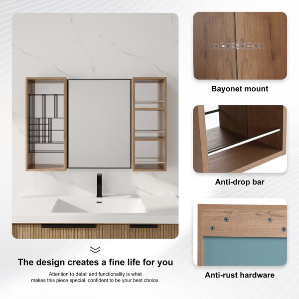 English Elm 41.3 Inch Wall Mounted Bathroom Medicine Cabinet with Mirrored Door and Jewelry Storage W999S00561
