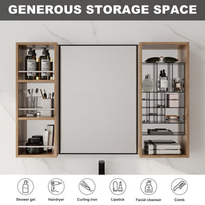 English Elm 41.3 Inch Wall Mounted Bathroom Medicine Cabinet with Mirrored Door and Jewelry Storage W999S00561