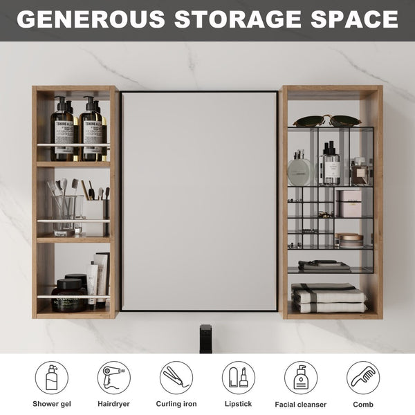 English Elm 41.3 Inch Wall Mounted Bathroom Medicine Cabinet with Mirrored Door and Jewelry Storage W999S00561