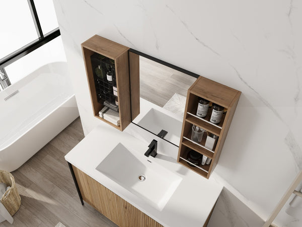 English Elm 41.3 Inch Wall Mounted Bathroom Medicine Cabinet with Mirrored Door and Jewelry Storage W999S00561