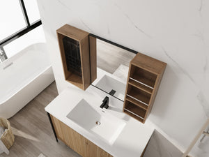 English Elm 41.3 Inch Wall Mounted Bathroom Medicine Cabinet with Mirrored Door and Jewelry Storage W999S00561