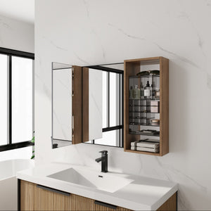 English Elm 41.3 Inch Wall Mounted Bathroom Mirror Cabinet with Adjustable Shelves and Plywood Body W999S00562