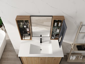 English Elm 41.3 Inch Wall Mounted Bathroom Mirror Cabinet with Adjustable Shelves and Plywood Body W999S00562
