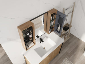 English Elm 41.3 Inch Wall Mounted Bathroom Mirror Cabinet with Adjustable Shelves and Plywood Body W999S00562