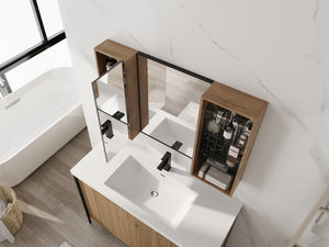 English Elm 41.3 Inch Wall Mounted Bathroom Mirror Cabinet with Adjustable Shelves and Plywood Body W999S00562