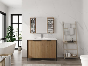 English Elm 41.3 Inch Wall Mounted Bathroom Mirror Cabinet with Adjustable Shelves and Plywood Body W999S00562