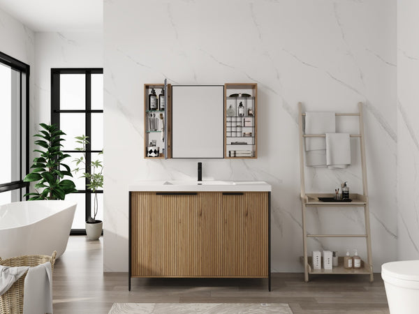 English Elm 41.3 Inch Wall Mounted Bathroom Mirror Cabinet with Adjustable Shelves and Plywood Body W999S00562
