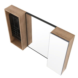 English Elm 41.3 Inch Wall Mounted Bathroom Mirror Cabinet with Adjustable Shelves and Plywood Body W999S00562